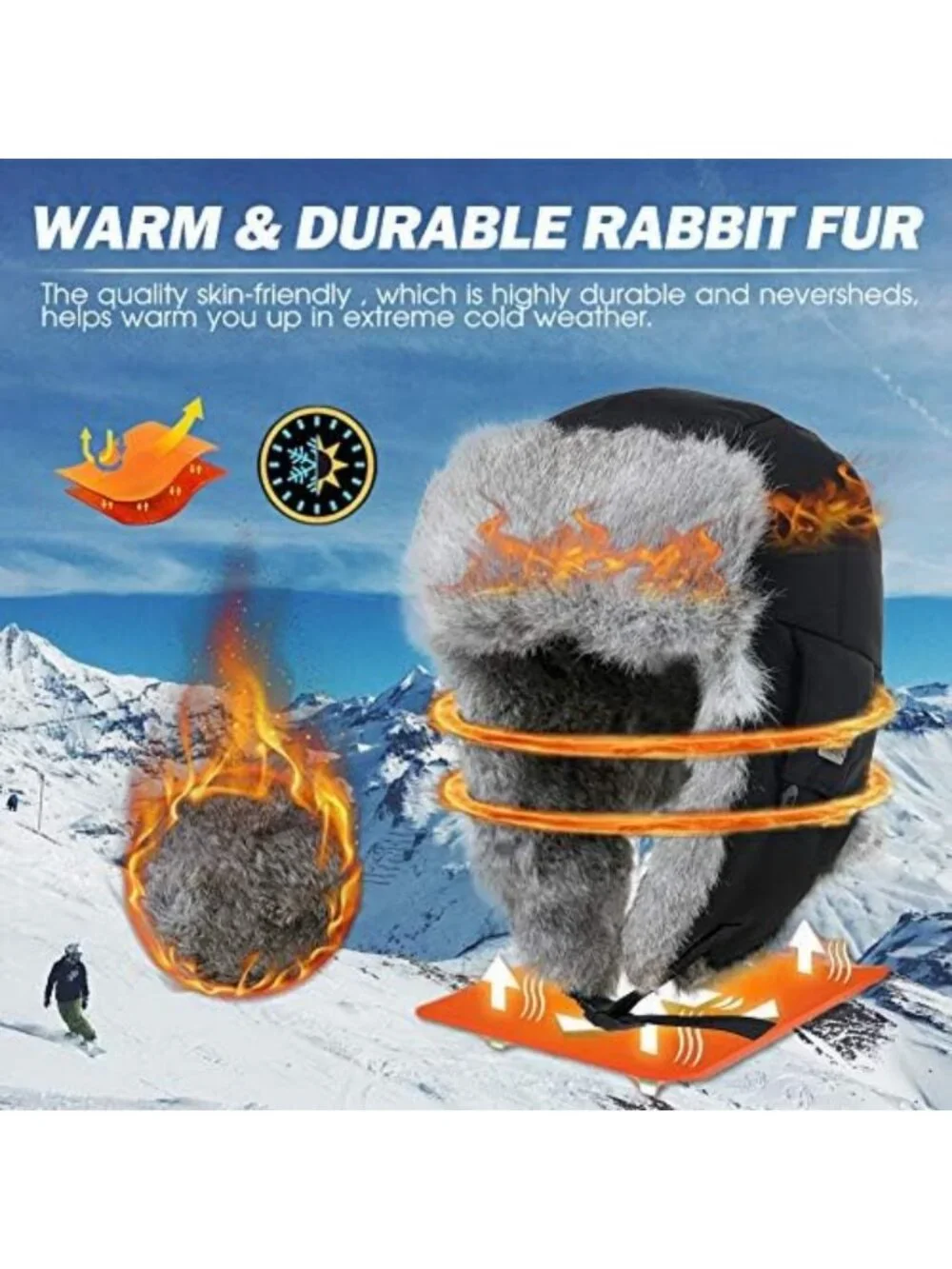 Cozy Winter Rabbit Fur Lined Russian Ushanka Earflap Trapper Hat - One Size